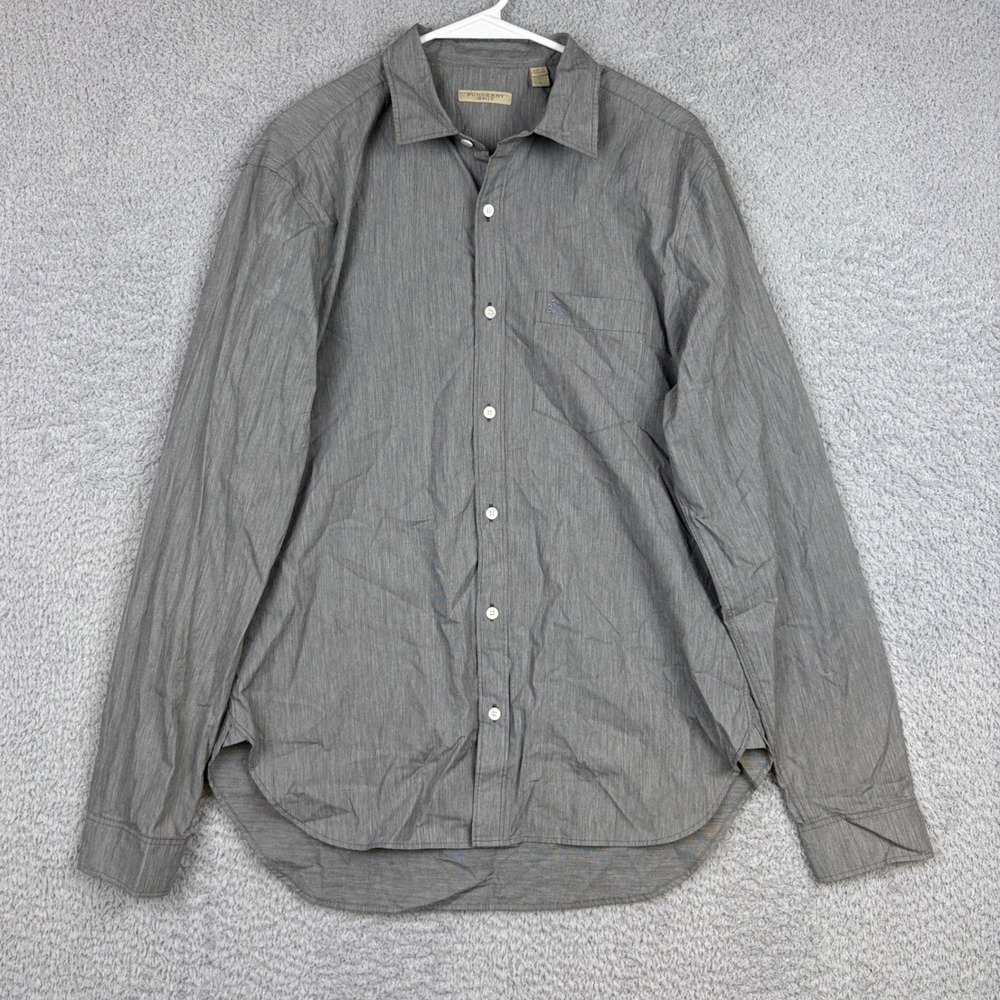 Burberry Brit Shirt Mens Large Gray Long Sleeve Cotton Casual Business Luxury